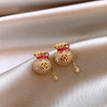 Gold Tone Red Bow and Lantern Drop Earrings Metal Tone Jewelry view 1
