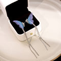 Blue Lavender Butterfly Double Extra Long Chain Earrings view 1