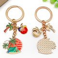 Four Orange Camping Beach and Palm Tree Metal Keychain Designs view 2
