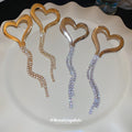 Gold Tone Open Heart Chain Tassel Earrings in Two Sizes view 2