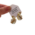 Gold Tone Textured Fan Twist Stud Earrings with Crystals view 5