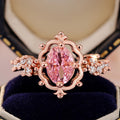 Pink Oval Solitaire Ornate Frame Ring In Rose Gold Tone view 5