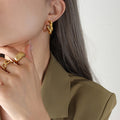 Twisted C-Shape Stud Hoop Earrings Gold Steel Tone Pair view 4