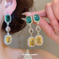 Green and Yellow Crystal Drop Stud Earrings in Two Tones view 1