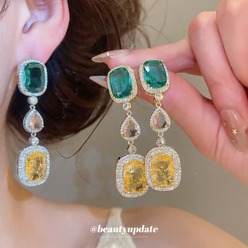 Green and Yellow Crystal Drop Stud Earrings in Two Tones