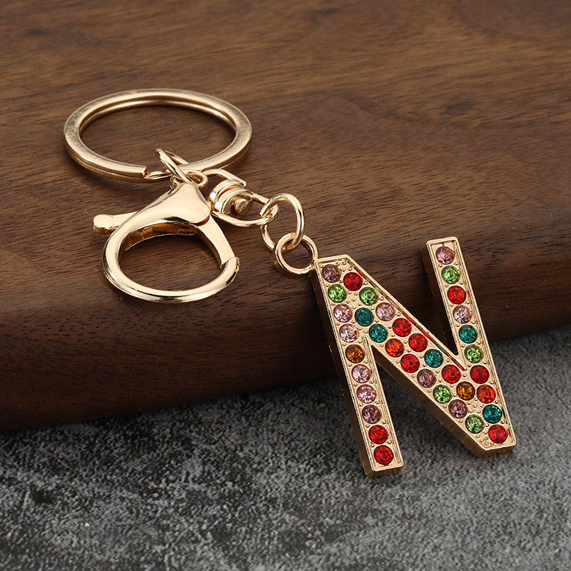Colorful Rhinestone Letter Keychain Alphabet Bag Charm for Initials