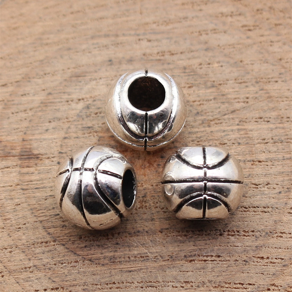11x11x9.3mm 2.9g Antique Silver Zinc Alloy Basketball Pattern Large Hole Beads for DIY Bracelet Making