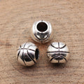 Antique Silver Basketball Pattern Large Hole Metal Bead view 2