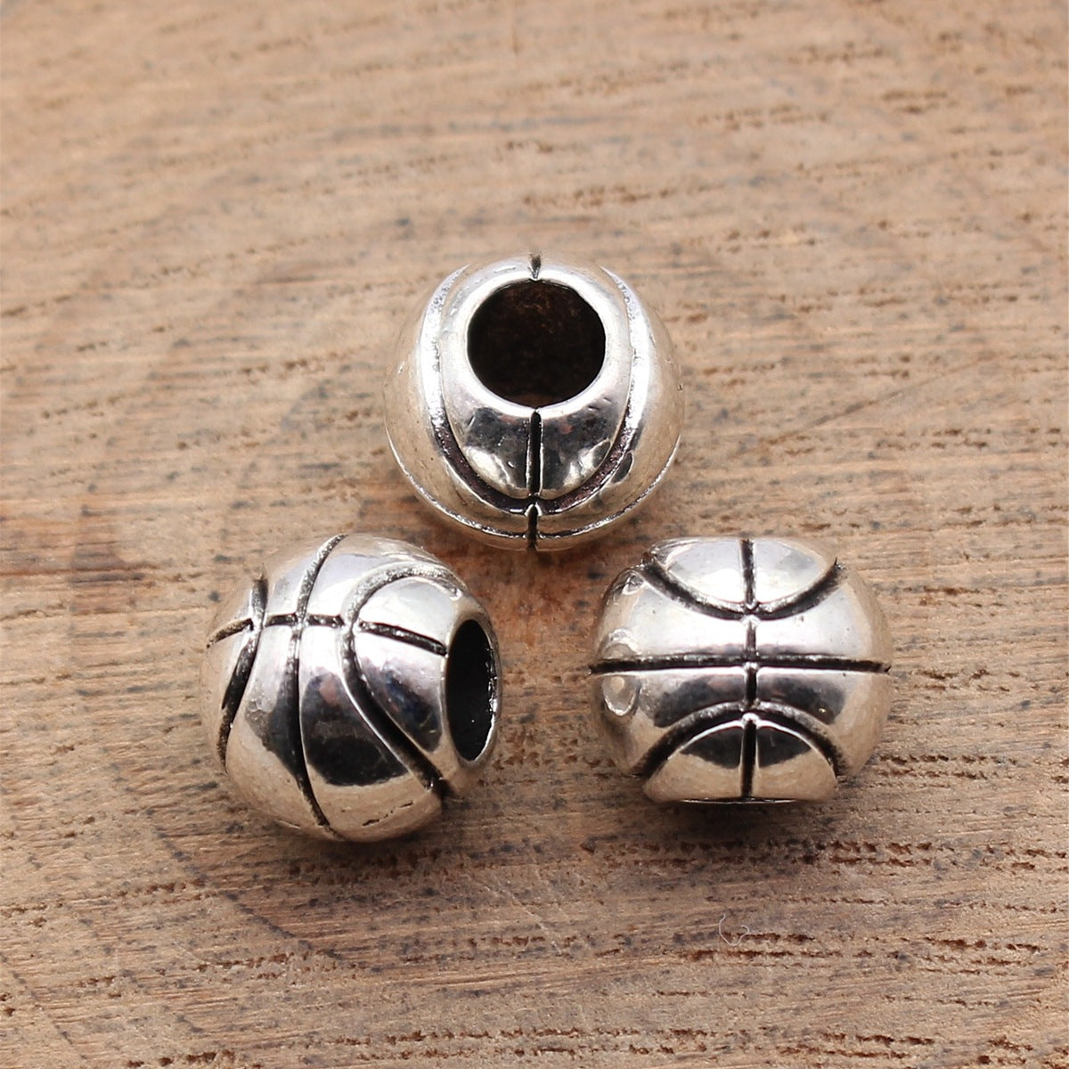 11x11x9.3mm 2.9g Antique Silver Zinc Alloy Basketball Pattern Large Hole Beads for DIY Bracelet Making