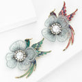 Fabric Flower Phoenix Brooch With Faceted Crystals And Polished Metal Details view 3