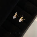 Gold Fairy Heart Crystal Sprite Figure Stud Earrings view 1