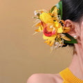 Fabric Orchid Duckbill Hair Clips in Red and Yellow view 4