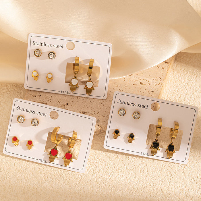 Stainless Steel Hamsa Stud And Hoop Earring Set Collection