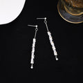 White Square Bead Two Way Long Jacket Stud Earrings view 2