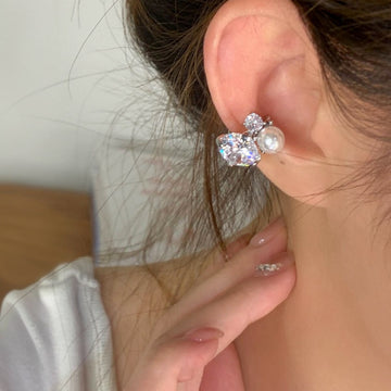 Pearl and Crystal Flower Ear Cuff Decorative Jewelry Accessory