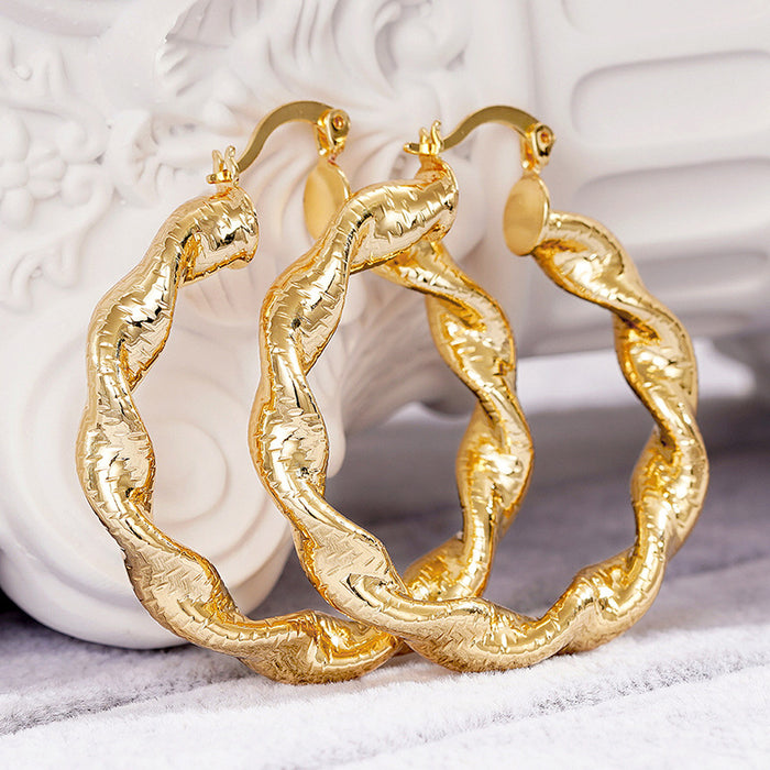 Irregular Textured Hoop Earrings in Gold-Tone Metal Jewelry
