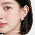 Silver Camellia Flower Pearl Center Stud Earrings Pair view 2