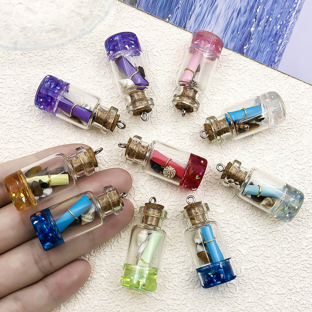 Glass Ice Cube Conch Wishing Bottle Charm Pendant for DIY Necklace Earrings Keychain
