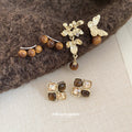Brown Floral Stud Earrings in Two Coordinated Designs view 1
