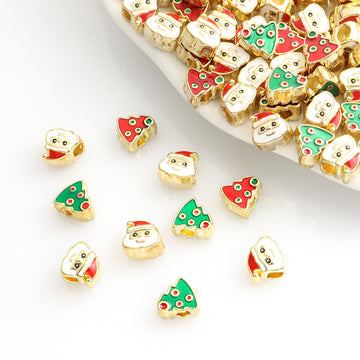 Santa Claus and Christmas Tree Enamel Alloy Beads for Jewelry Making