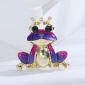 Crowned Frog Brooch in Metal with Bright Enamel, Crystal Eyes, and a Gold-tone Crown view 3