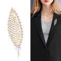 Crystal Feather Brooch with Pearl Tip and Gold Tone Spine view 2