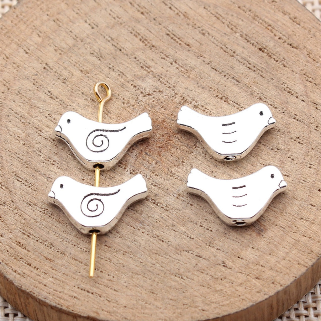 15x9.2x3mm 1.3g Antique Silver Zinc Alloy Swirl Bird Small Hole Spacer Beads for Bracelet Making