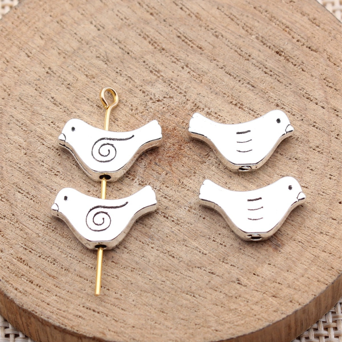 15x9.2x3mm 1.3g Antique Silver Zinc Alloy Swirl Bird Small Hole Spacer Beads for Bracelet Making