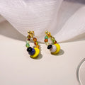 Multicolor Beaded Hoops Yellow Disc Gold Tone Earrings view 2