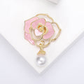 Camellia Pearl Drop Brooch Enamel Openwork Four Color Pin view 4