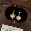 Gold Sunburst Drop Earrings Clear Crystal Cluster Rays view 4