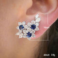Colored Round And Marquise Floral Cluster Stud Earrings In Silver Tone view 5
