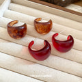 Wide Translucent Red and Brown Resin C Hoop Stud Earrings view 3