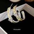 White Heart and Clear Crystal C Shaped Hoop Earrings view 2