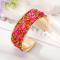 Gold Tone Crushed Stone Wide Open Cuff Bracelets in Eight Colors view 9