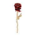 Red Enamel Rose Brooch Gold Metal Stem Leaf Single Pin view 4