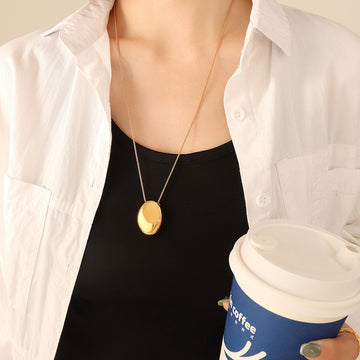 Polished Oval Pebble Pendant Necklace Long Box Chain Metal