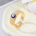 Gold Tone Enamel Evil Eye Adjustable Open Rings in Seven Designs view 3