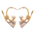 Gold Tone Heart And Pearl C Curve Stud Earrings Statement Pair view 5