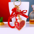 Rose Heart Keychains with Pearl Bow Fortune Cords and Loose Loops view 1