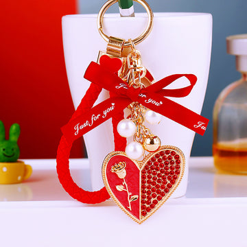 Rose Heart Keychains with Rings, Clasps, Cords and Decorative Loops