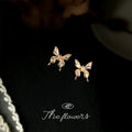 Gold Butterfly Stud Earrings White Enamel Clear Zircon view 4