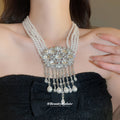 Layered Pearl Necklace With Crystal Fringe Centerpiece view 3