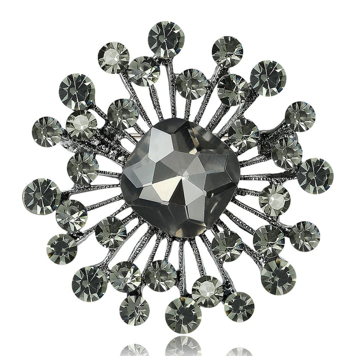 Crystal Starburst Heart Brooch Large Center Six Colors