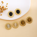 Five Color Oval Stone Look Gold Tone Statement Stud Earrings view 1