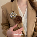 Camellia Rose Flower Brooch Coffee And Gold 2 Styles view 3