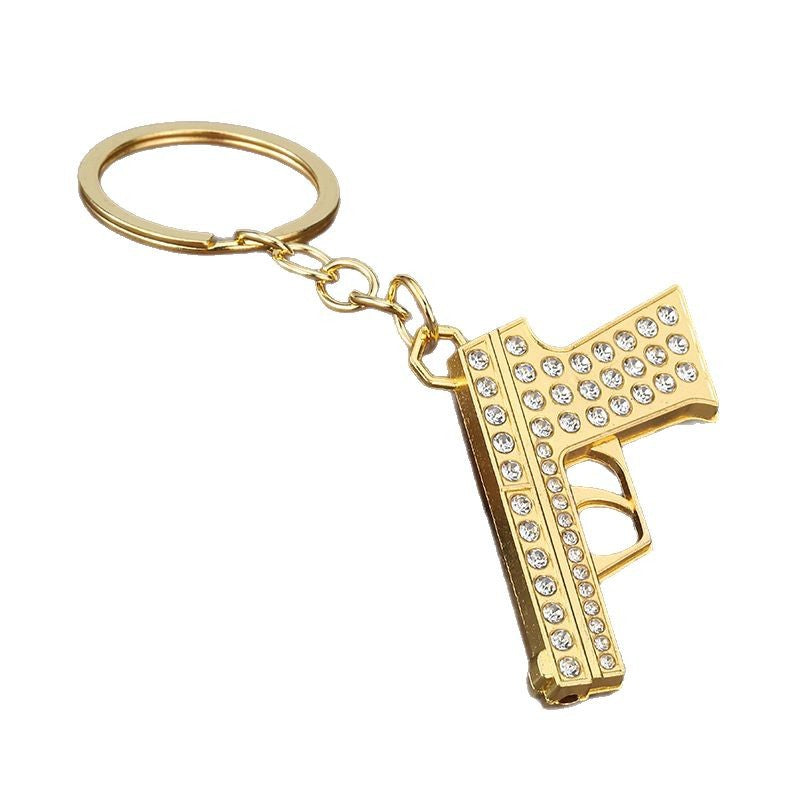Rhinestone Pistol Zinc Alloy Keychain for Men and Gift Giving