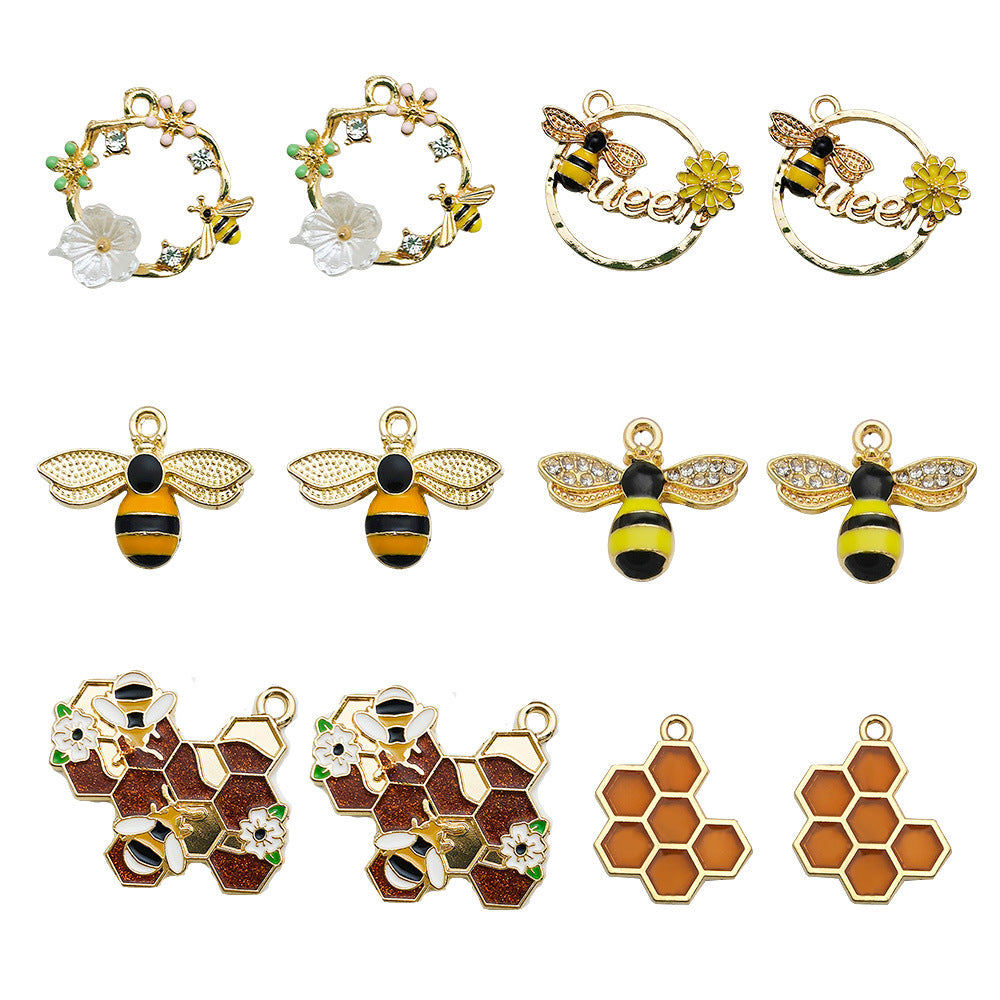 Enamel Zinc Alloy Bee Honeycomb Charm Pendant for DIY Keychain Jewelry Accessories