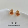 Champagne Orange Crystal Gourd Stud Earrings CZ Halo view 3