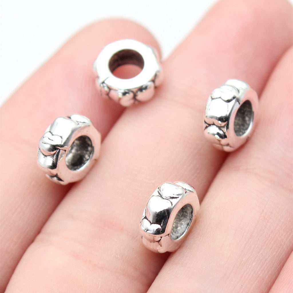 9.4x9.4x4mm 0.97g Antique Silver Zinc Alloy Heart Large Hole Spacer Beads for DIY Bracelet Jewelry Making